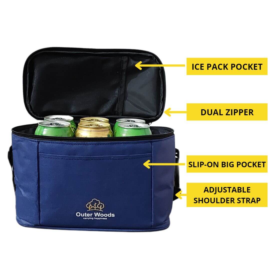 Outer Woods Insulated 6 Can Cooler Bag with Dual Compartment Outer Woods