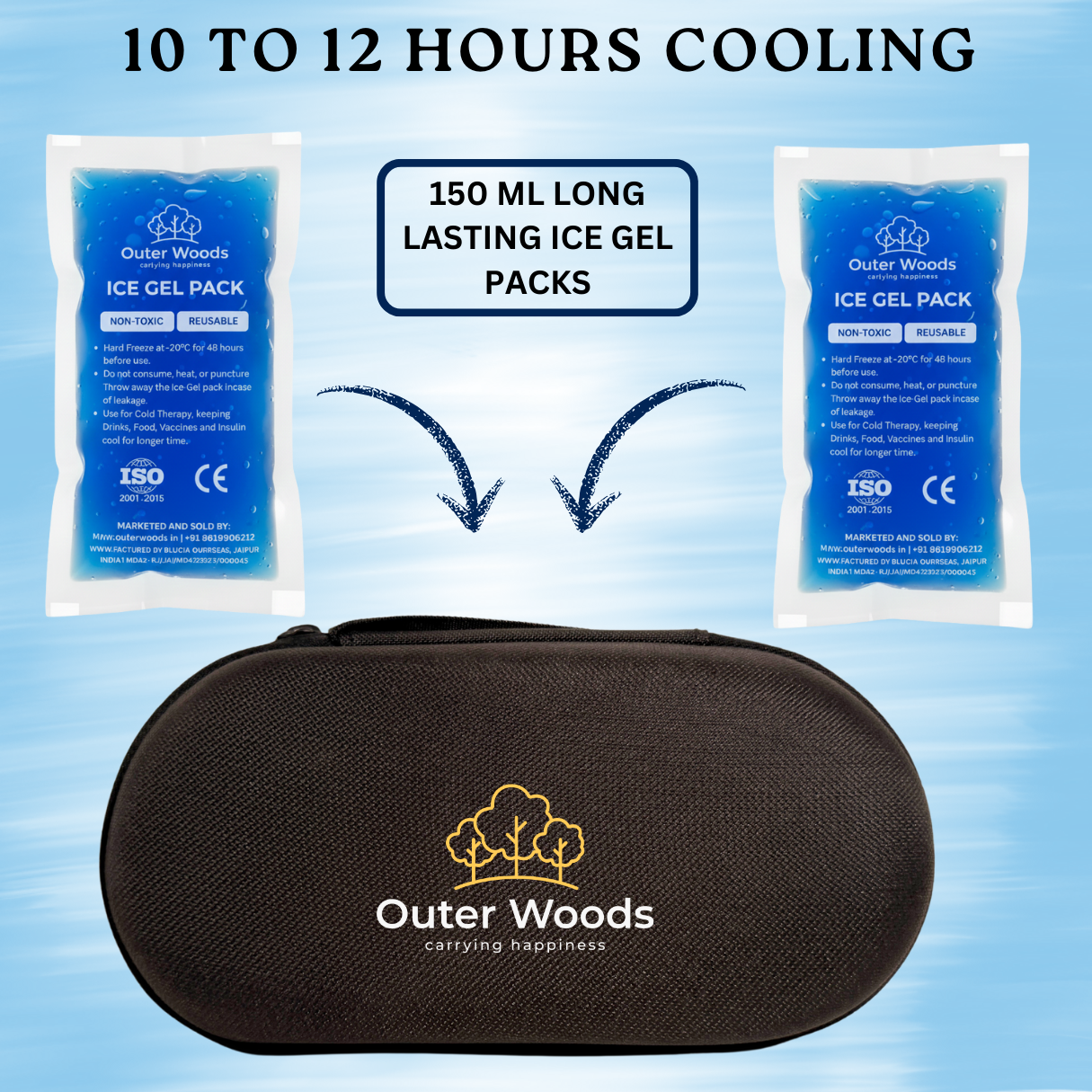 Outer Woods Insulin Cooler Bag Pro | 10+ Hours Cooling | Hard Case for Insulin Storage | 2 x 150ml Ice Gel Packs Included