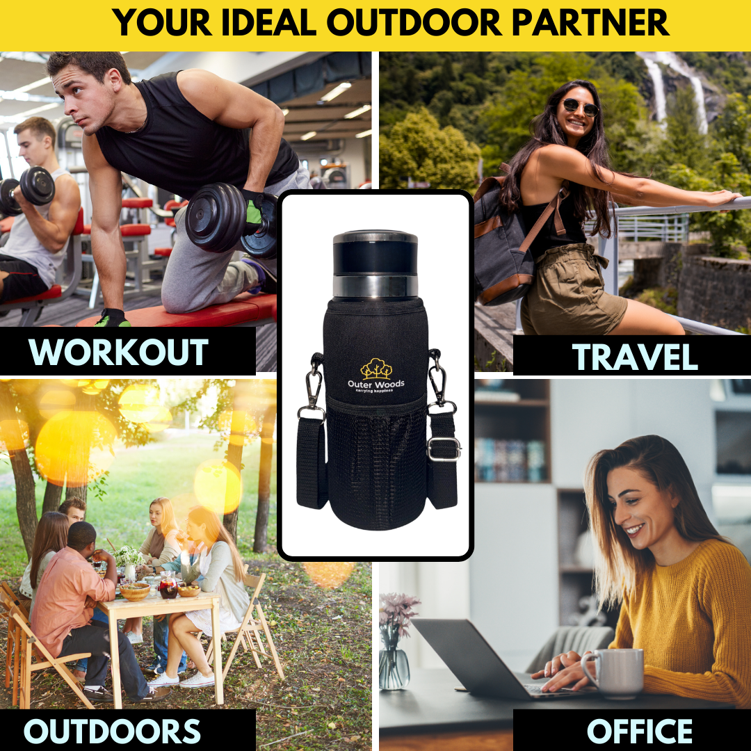 Outer Woods Premium Insulated Thermos Flask stainless steel body detail