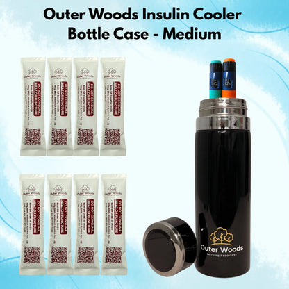 Outer Woods Insulin Cooler Bottle | 20+ Hours Cooling | Medium Size 800ml Bottle | 8 x 35ml Ice Gel Packs Included