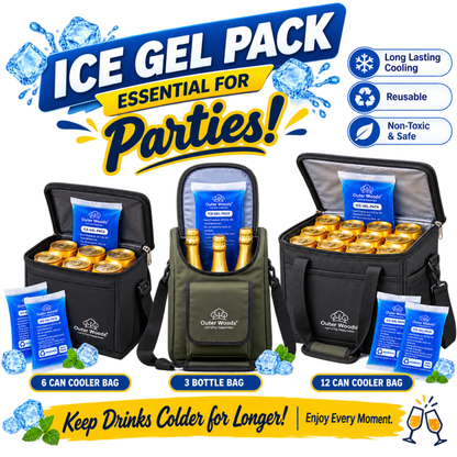 Outer Woods Ice Gel Packs 150ml Set | Non-Toxic Leak-Proof Cold Gel Pads for Picnic, Travel, Vaccine, Insulin, Food & Drinks