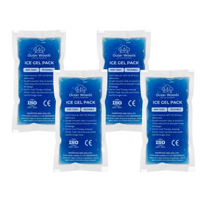 Outer Woods Ice Gel Packs 150ml | Set of 4 | Non-Toxic Leak-Proof Cold Gel Pads for Picnic, Travel, Vaccine, Insulin, Food & Drinks