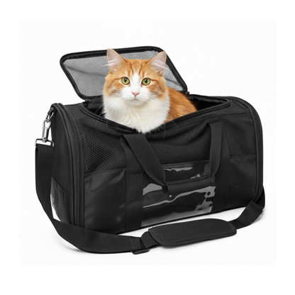 Pet Carrier Bag for Small Dogs and Cats | Breathable Mesh Travel Crate with Padded Shoulder Strap, Food Bowl & Soft Bottom | Foldable Design