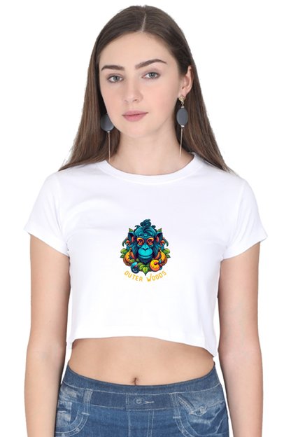 Outer Woods Women's Wild Monkey Graphic Printed Crop Top