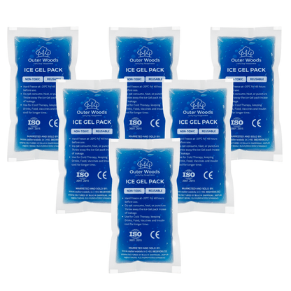 Outer Woods Ice Gel Packs 150ml | Set of 6 | Non-Toxic Leak-Proof Cold Gel Pads for Picnic, Travel, Vaccine, Insulin, Food & Drinks