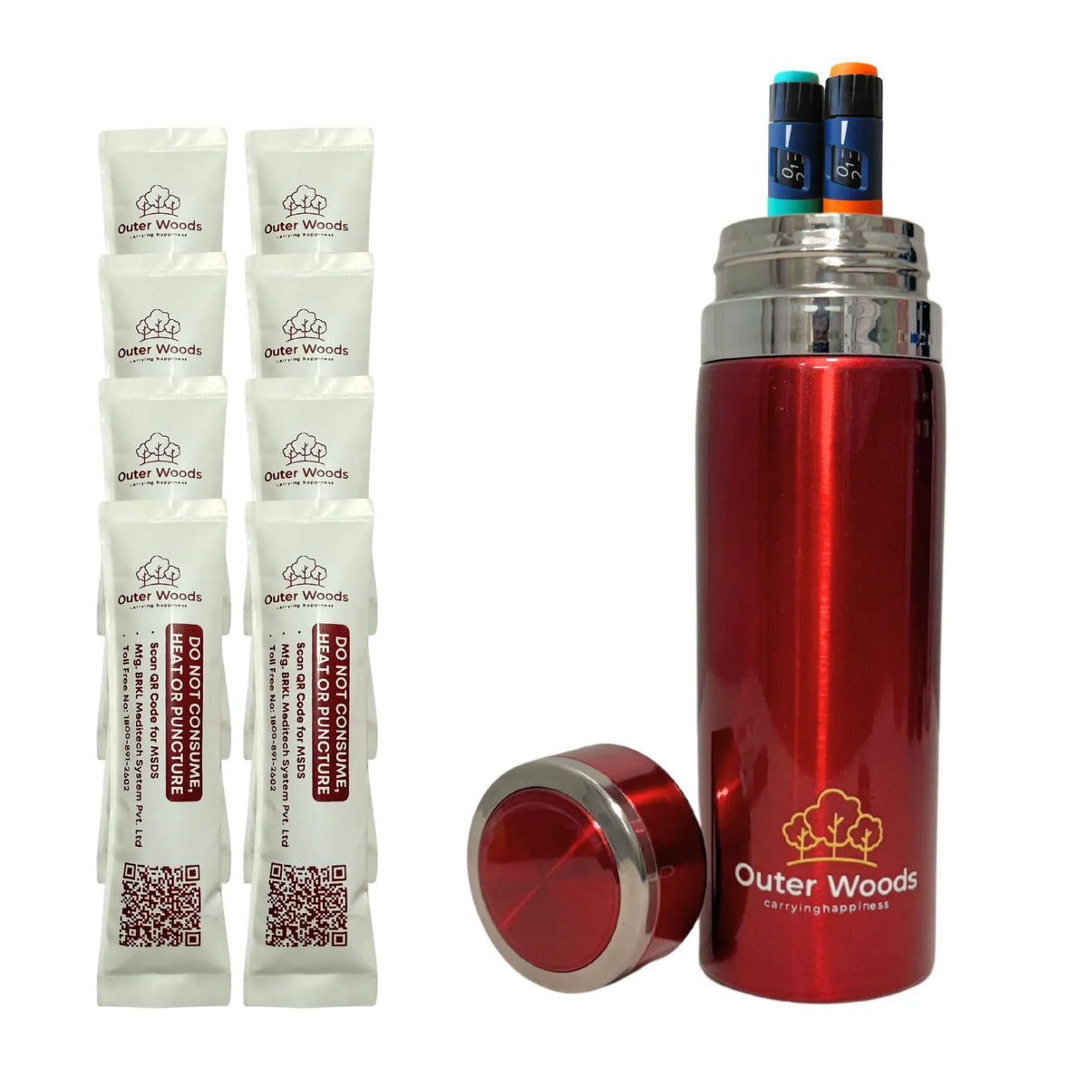 Outer Woods Insulin Cooler Bottle | 20+ Hours Cooling | Medium Size 800ml Bottle | 8 x 35ml Ice Gel Packs Included