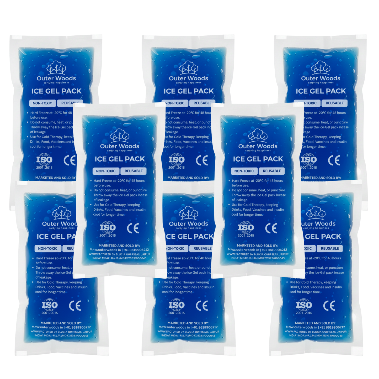 Outer Woods Ice Gel Packs 150ml | Set of 4 | Non-Toxic Leak-Proof Cold Gel Pads for Picnic, Travel, Vaccine, Insulin, Food & Drinks