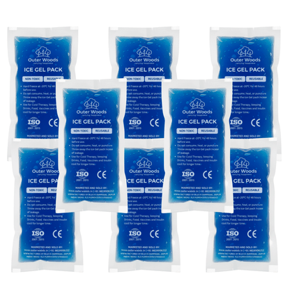 Outer Woods Ice Gel Packs 150ml | Set of 8 | Non-Toxic Leak-Proof Cold Gel Pads for Picnic, Travel, Vaccine, Insulin, Food & Drinks