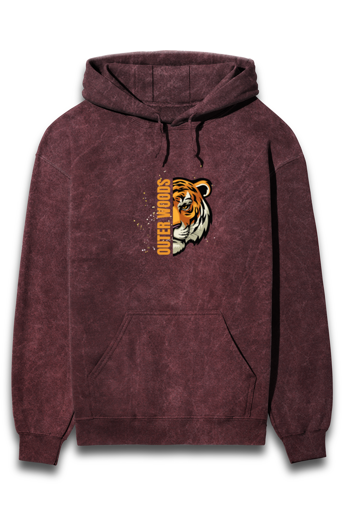 Outer Woods Men's Acid Wash Tiger Printed Hooded Sweatshirt