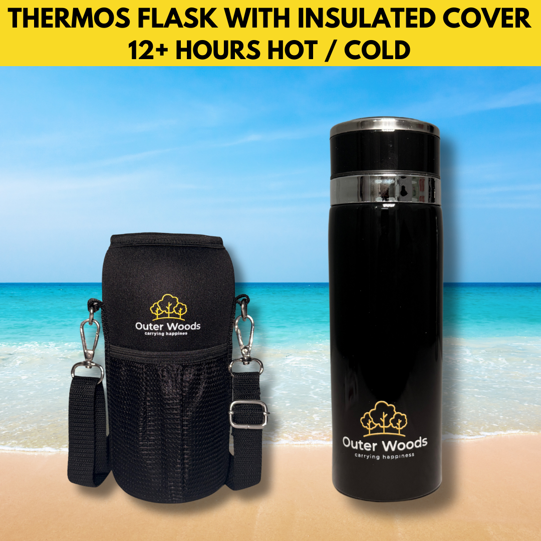 Outer Woods Premium Insulated Thermos Flask top view with lid