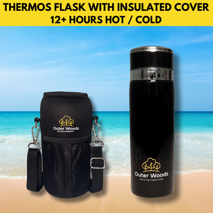 Outer Woods Premium Insulated Thermos Flask top view with lid