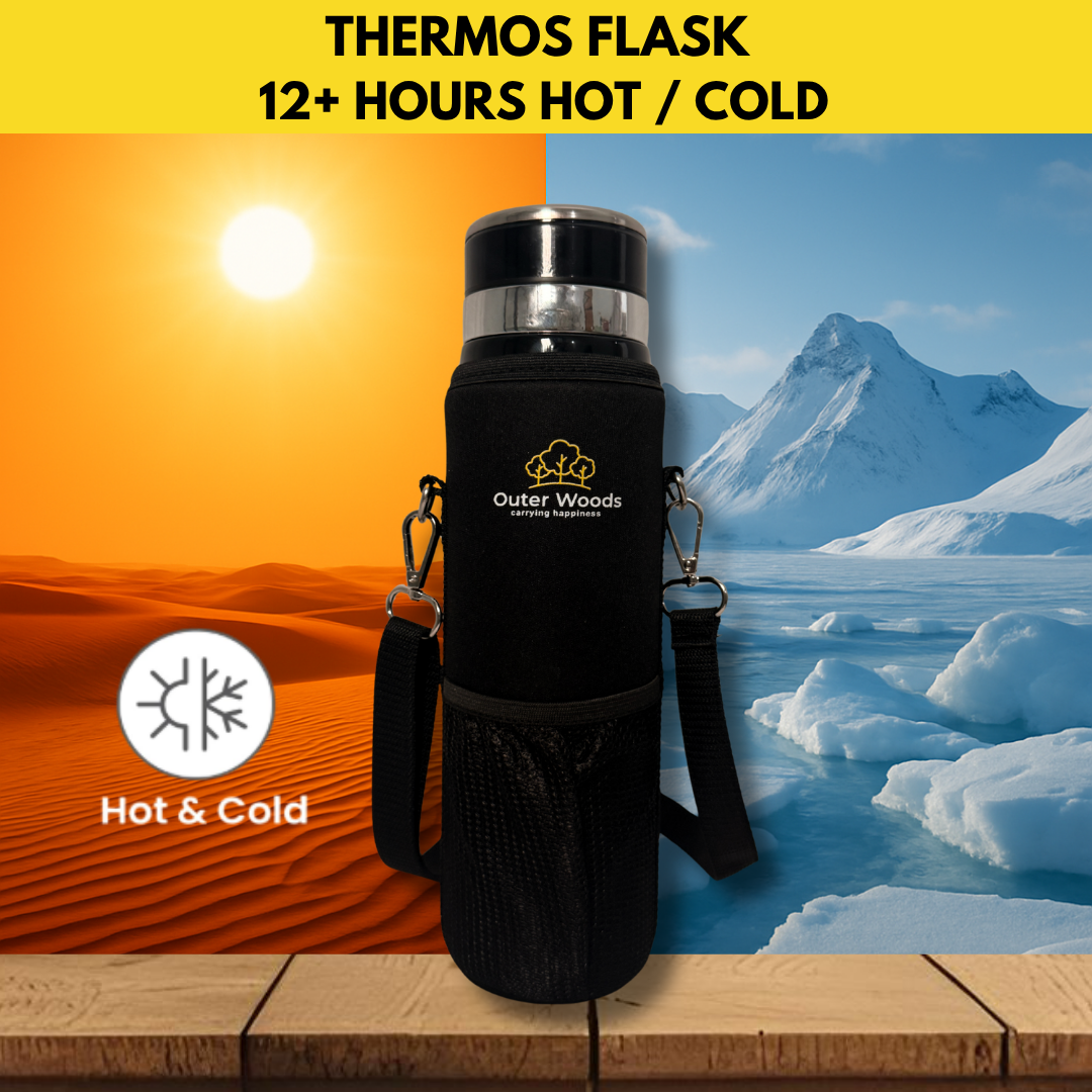 Outer Woods Premium Insulated Thermos Flask keeping drink hot / cold demonstration (steam / ice)