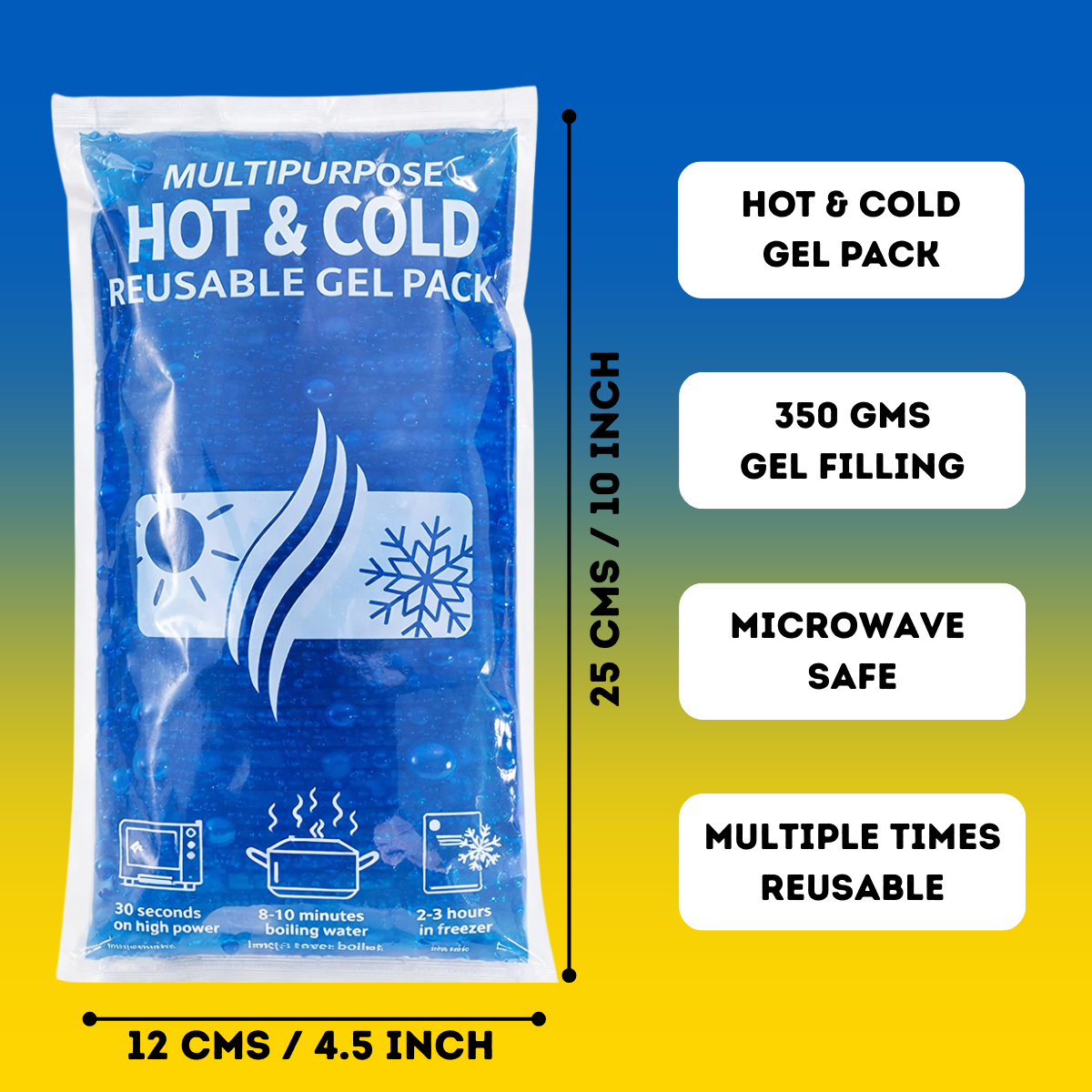 Outer Woods Hot & Cold Ice Gel Pack 350ml | Reusable Ice Pack for Knee Pain, Back Pain, Period Cramps & Sports Injury | Microwave & Freezer Safe Therapy Pack