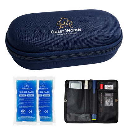 Outer Woods Insulin Cooler Bag Pro | 8+ Hours Cooling | Hard Case for Insulin Storage | 2 x 150ml Ice Gel Packs Included