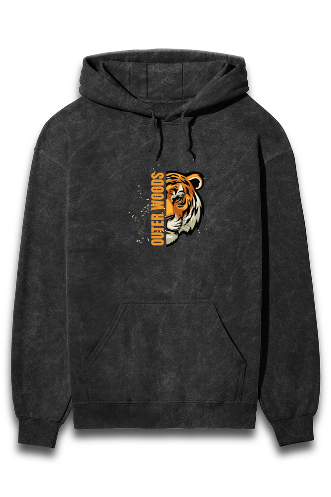 Outer Woods Men's Acid Wash Tiger Printed Hooded Sweatshirt