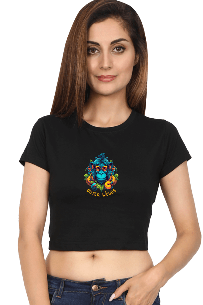  Outer Woods Women's Wild Monkey Graphic Printed Crop Top