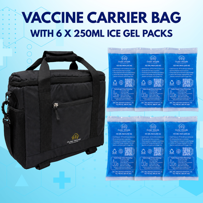Outer Woods Insulated Vaccine Carrier Bag | 12+ Hours Cooling | 18L Vaccine Cooler Bag | 6 x 250ml Ice Gel Packs Included