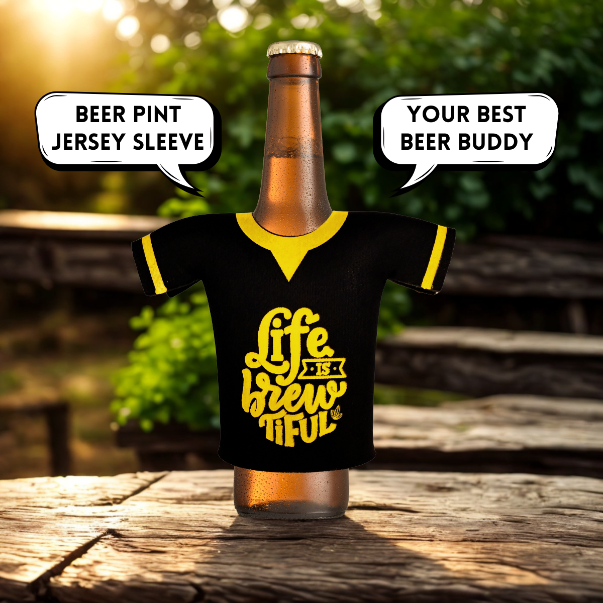 Outer Woods jersey-style neoprene beer bottle coozie sleeve set of 2 – front view