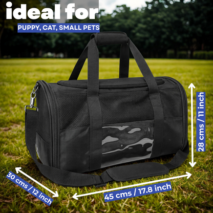 Pet Carrier Bag for Small Dogs and Cats | Breathable Mesh Travel Crate with Padded Shoulder Strap, Food Bowl & Soft Bottom | Foldable Design