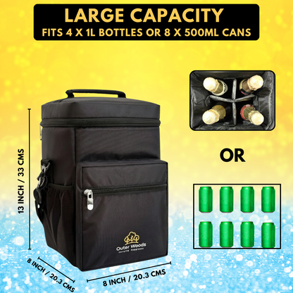 Outer Woods Insulated 4 Bottle Cooler Bag | 6+ Hours Cooling | Fits 4 x 1000ml Bottles | 4 x 100ml Ice Gel Packs Included