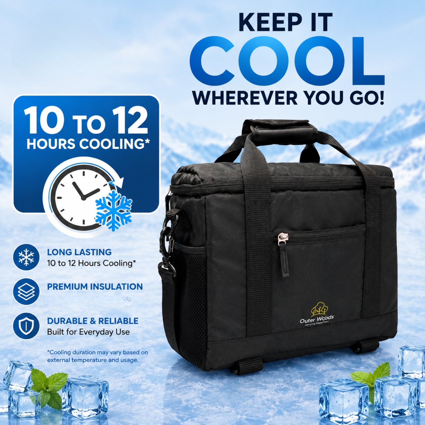 Outer Woods Insulated Vaccine Carrier Bag | 12+ Hours Cooling | 18L Vaccine Cooler Bag | 6 x 250ml Ice Gel Packs Included