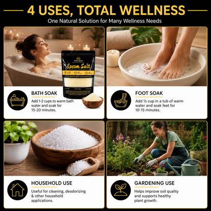 Outer Woods Epsom Salt 1kg (99% Pure Magnesium Sulphate) for Bath Soak, Foot Soak, Muscle Recovery, Relaxation, Stress Relief & Home Gardening | Premium Bath Salt for Men & Women