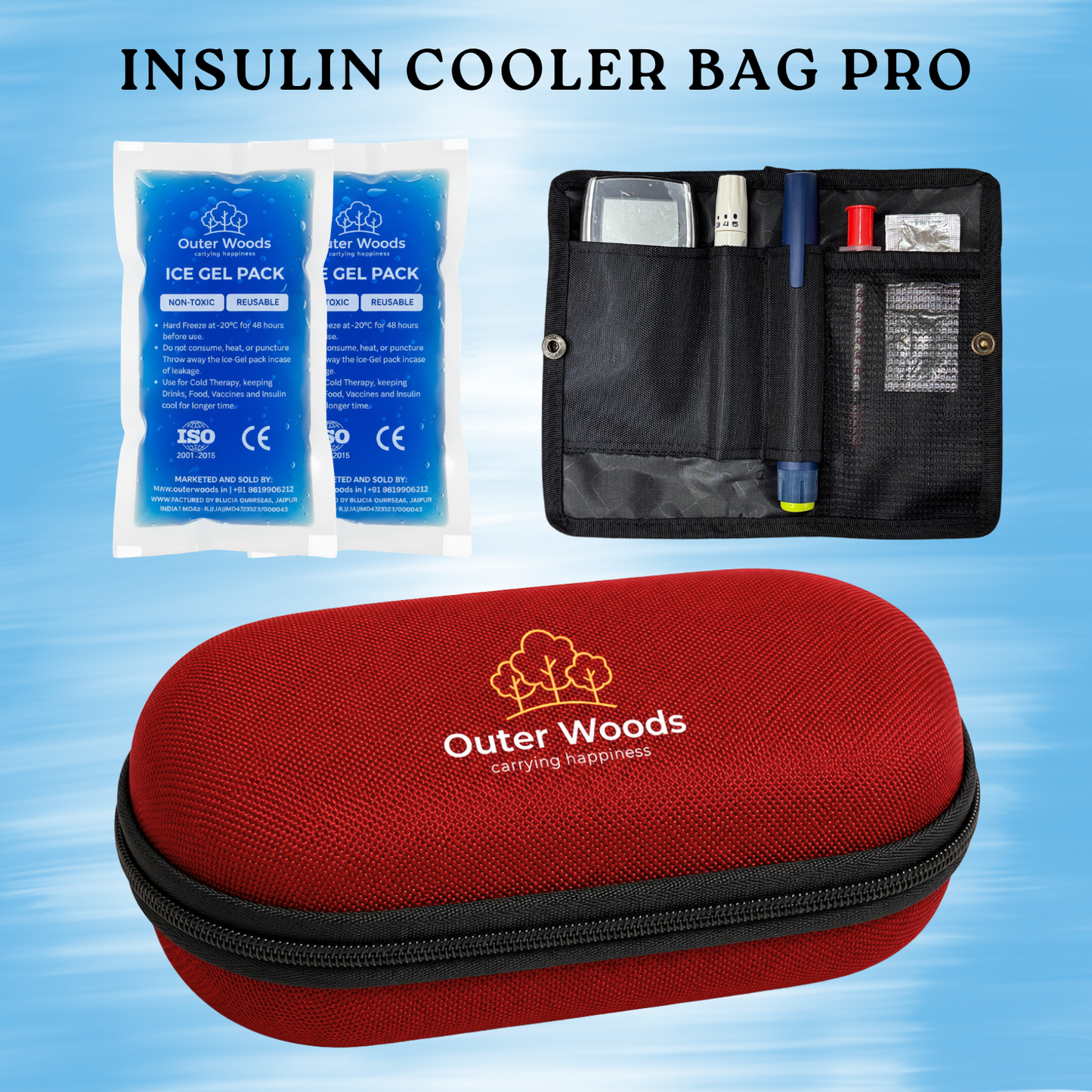 Outer Woods Insulin Cooler Bag Pro | 8+ Hours Cooling | Hard Case for Insulin Storage | 2 x 150ml Ice Gel Packs Included (Copy) (Copy)