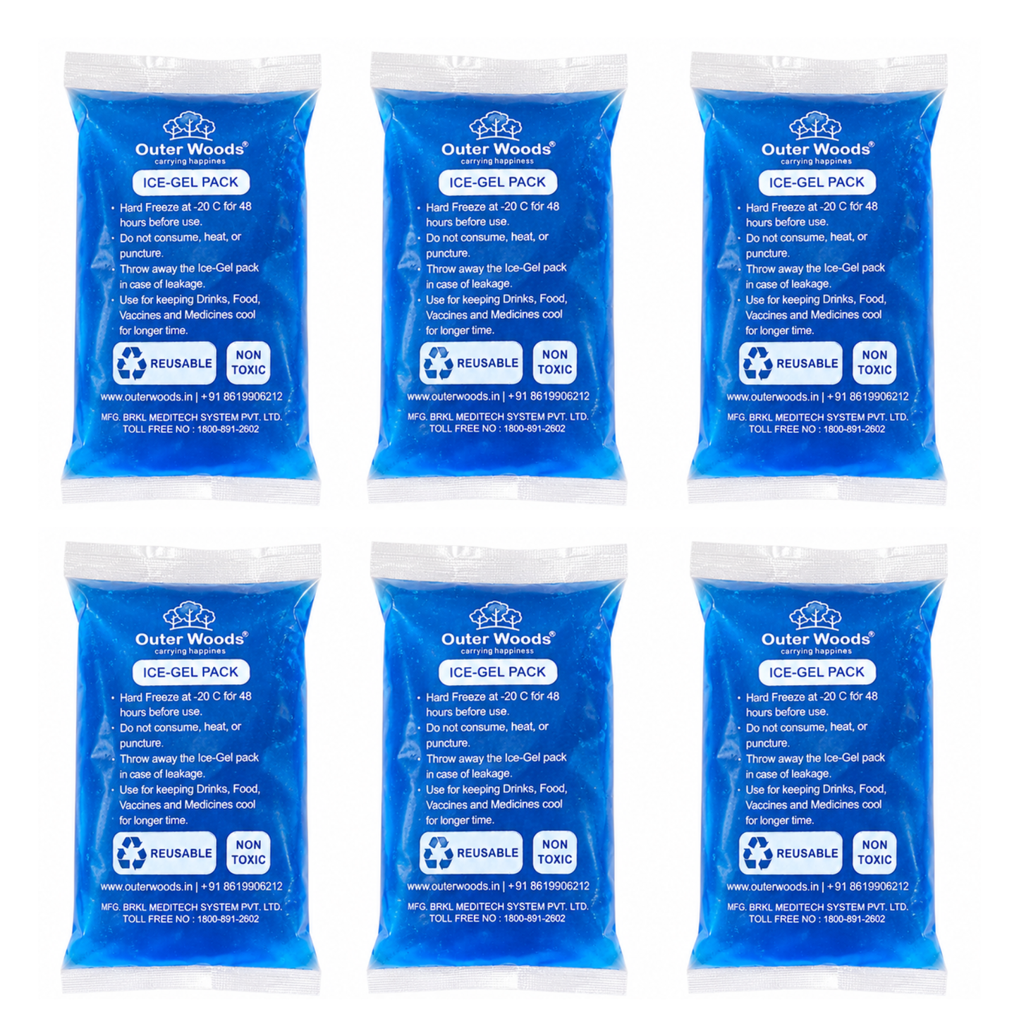 Outer Woods Ice Gel Packs 150ml Set | Non-Toxic Leak-Proof Cold Gel Pads for Picnic, Travel, Vaccine, Insulin, Food & Drinks
