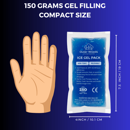 Outer Woods Ice Gel Packs 150ml | Set of 4 | Non-Toxic Leak-Proof Cold Gel Pads for Picnic, Travel, Vaccine, Insulin, Food & Drinks