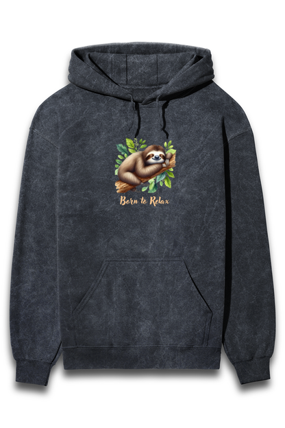 Outer Woods Unisex Acid Wash Born to Relax Printed Hooded Sweatshirt