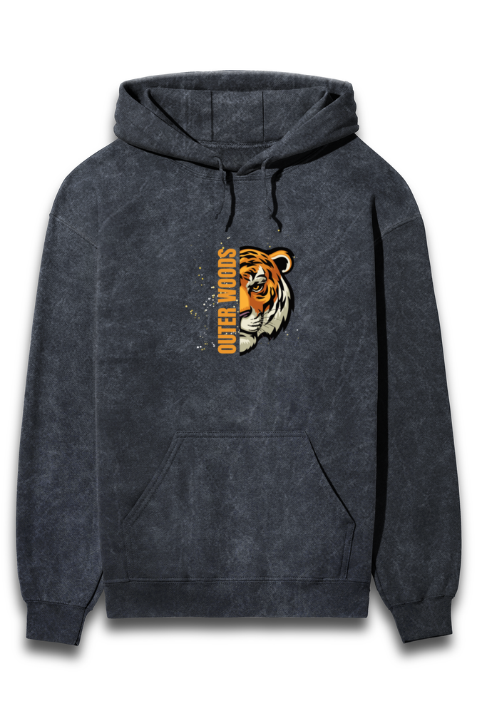 Outer Woods Men's Acid Wash Tiger Printed Hooded Sweatshirt