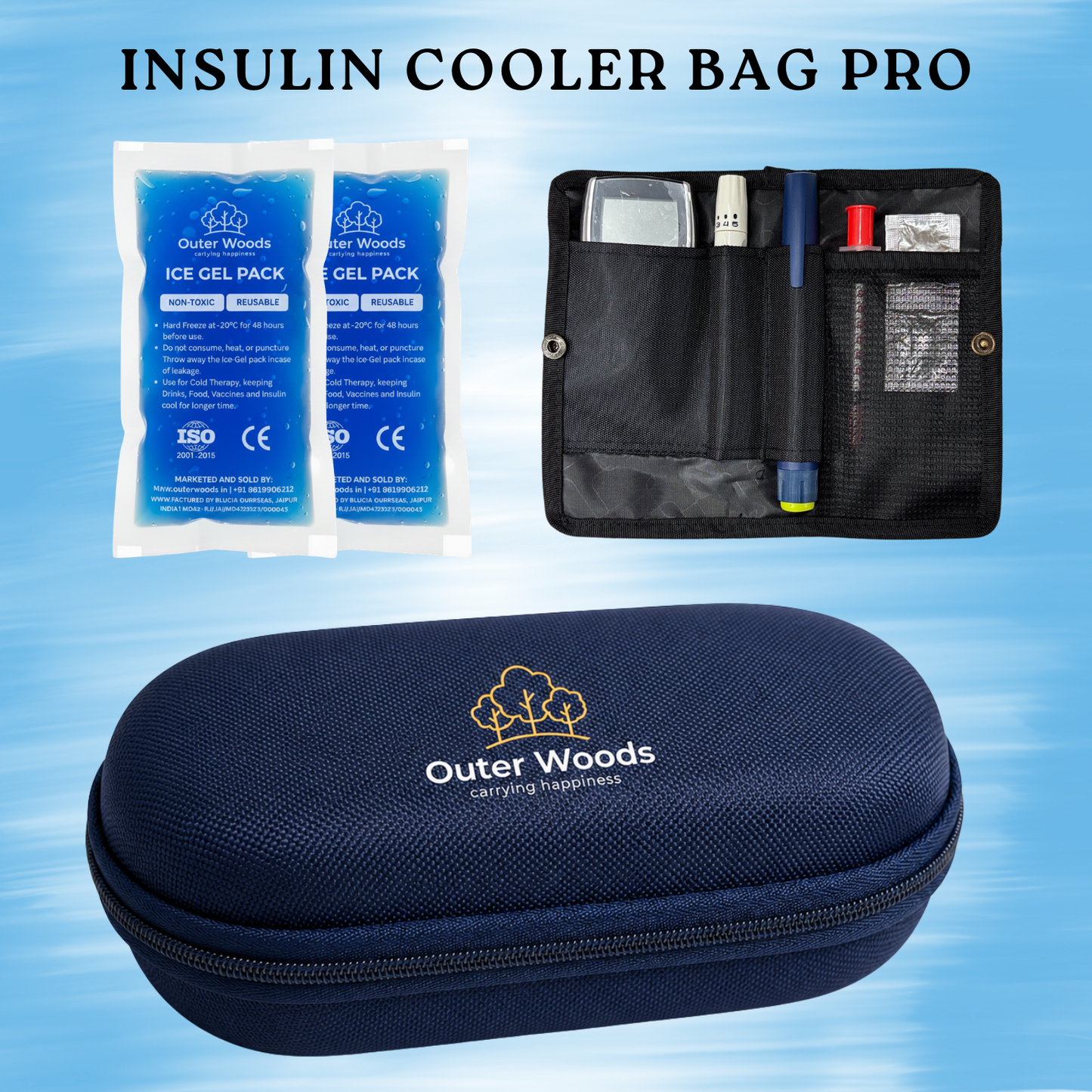 Outer Woods Insulin Cooler Bag Pro | 8+ Hours Cooling | Hard Case for Insulin Storage | 2 x 150ml Ice Gel Packs Included (Copy)