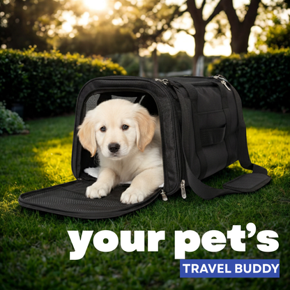 Pet Carrier Bag for Small Dogs and Cats | Breathable Mesh Travel Crate with Padded Shoulder Strap, Food Bowl & Soft Bottom | Foldable Design