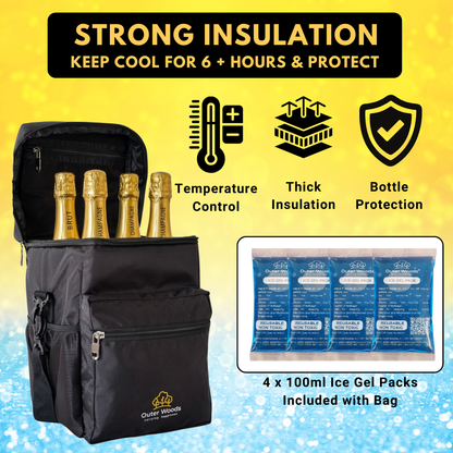 Outer Woods Insulated 4 Bottle Cooler Bag | 6+ Hours Cooling | Fits 4 x 1000ml Bottles | 4 x 100ml Ice Gel Packs Included