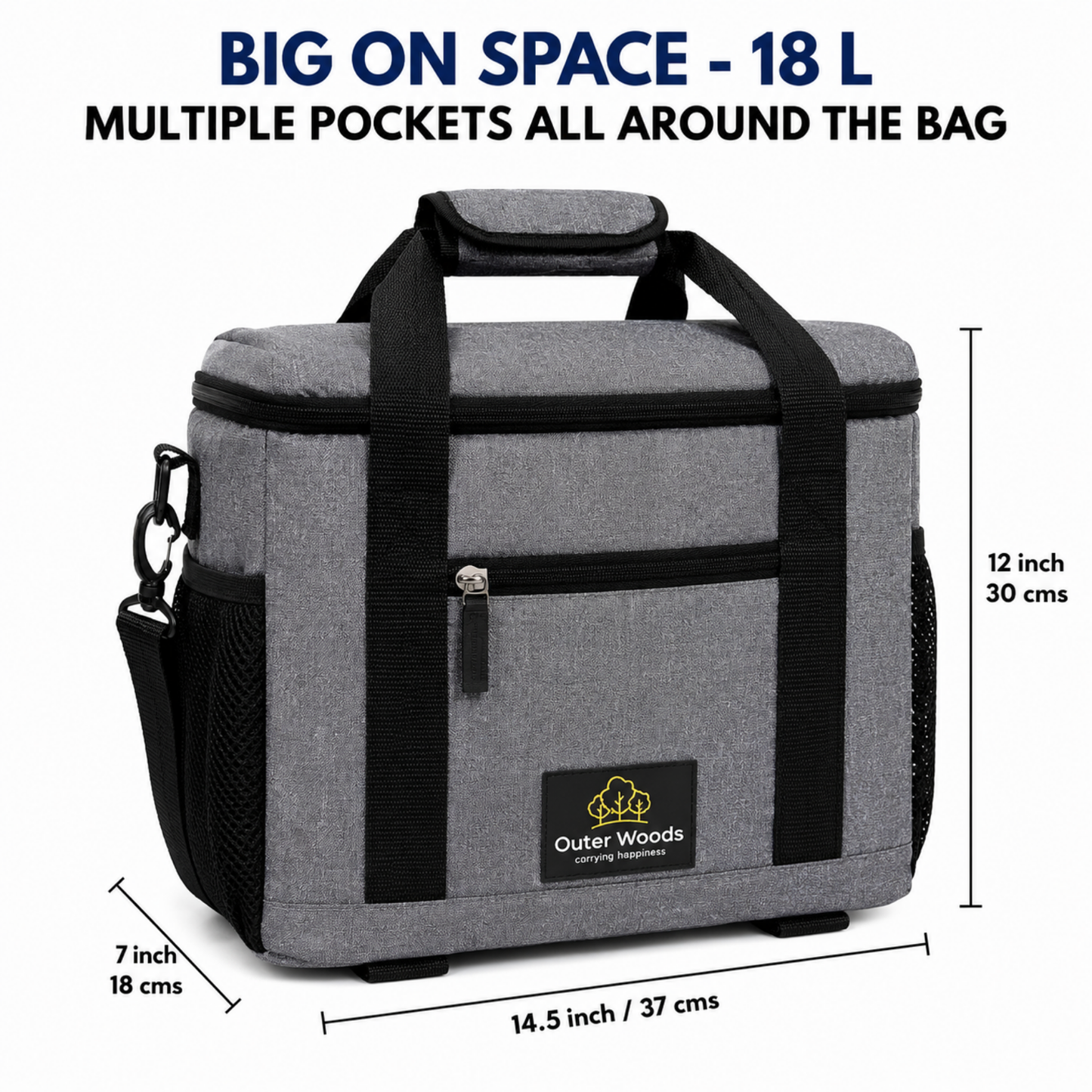 Outer Woods Insulated Vaccine Carrier Bag | 12+ Hours Cooling | 18L Vaccine Cooler Bag | 6 x 250ml Ice Gel Packs Included