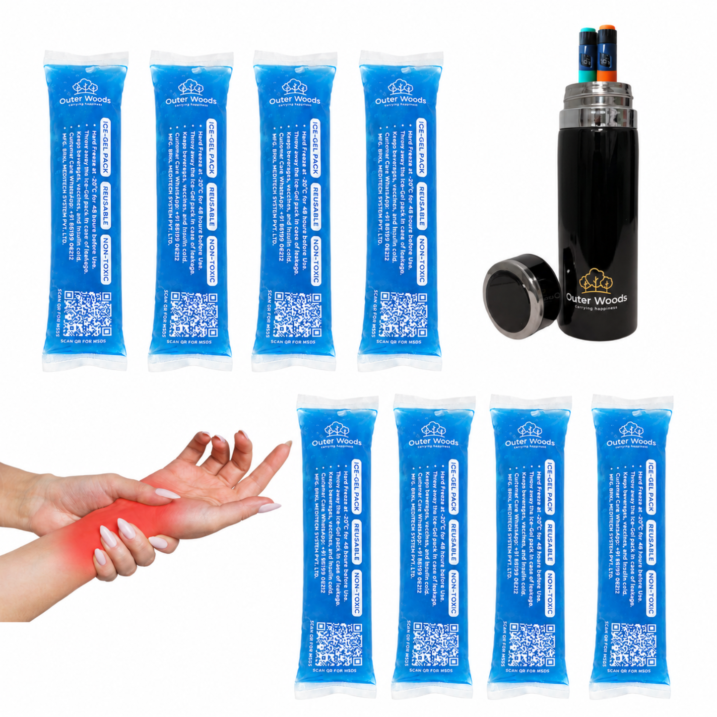 Outer Woods Mini Ice Gel Packs 55ml | Non- Toxic | Ice Gel Packs for Insulin Bottles, Vaccines, Food & Drinks