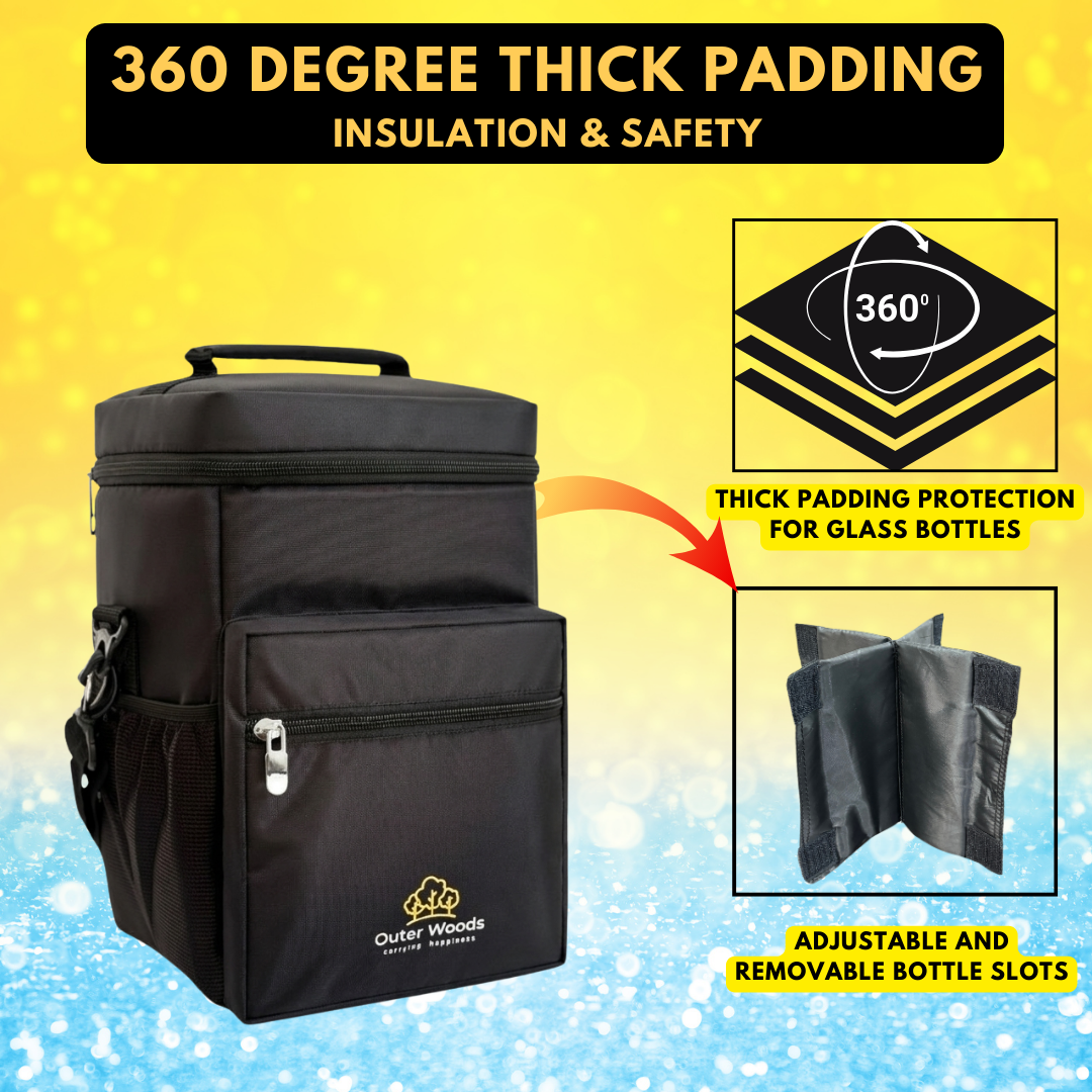 Outer Woods Insulated 4 Bottle Cooler Bag | 6+ Hours Cooling | Fits 4 x 1000ml Bottles | 4 x 100ml Ice Gel Packs Included