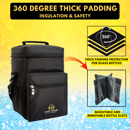 Outer Woods Insulated 4 Bottle Cooler Bag | 6+ Hours Cooling | Fits 4 x 1000ml Bottles | 4 x 100ml Ice Gel Packs Included