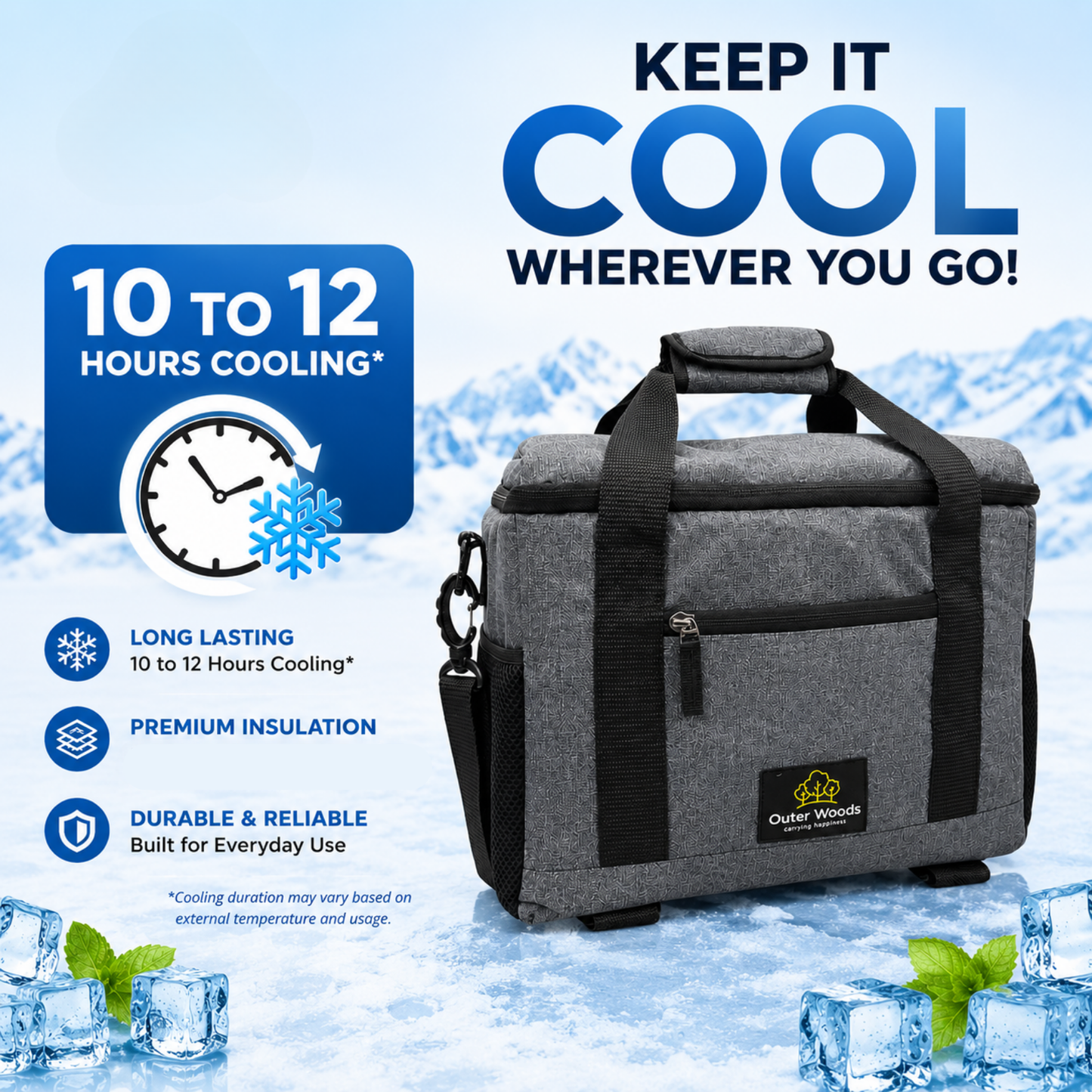 Outer Woods Insulated Vaccine Carrier Bag | 12+ Hours Cooling | 18L Vaccine Cooler Bag | 6 x 250ml Ice Gel Packs Included