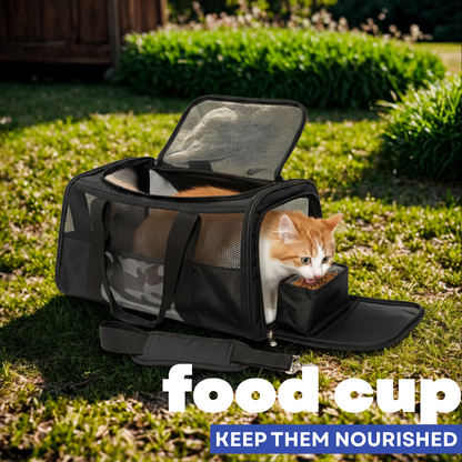 Pet Carrier Bag for Small Dogs and Cats | Breathable Mesh Travel Crate with Padded Shoulder Strap, Food Bowl & Soft Bottom | Foldable Design