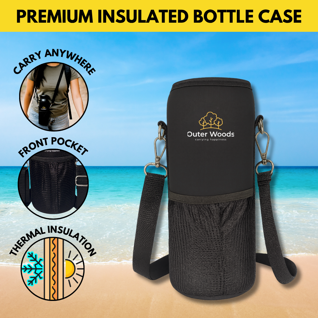 Outer Woods Premium Insulated Thermos Flask with case for travel and outdoor use