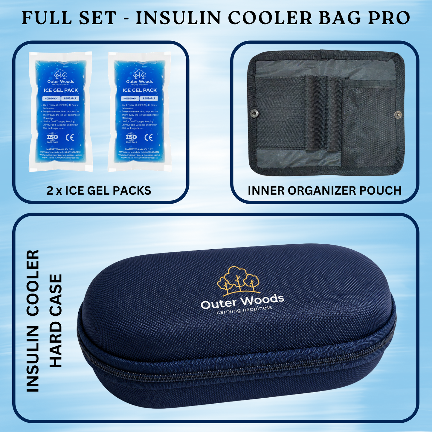Outer Woods Insulin Cooler Bag Pro | 8+ Hours Cooling | Hard Case for Insulin Storage | 2 x 150ml Ice Gel Packs Included (Copy)