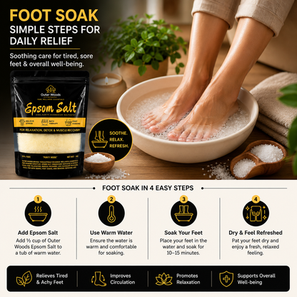 Outer Woods Epsom Salt 1kg (99% Pure Magnesium Sulphate) for Bath Soak, Foot Soak, Muscle Recovery, Relaxation, Stress Relief & Home Gardening | Premium Bath Salt for Men & Women
