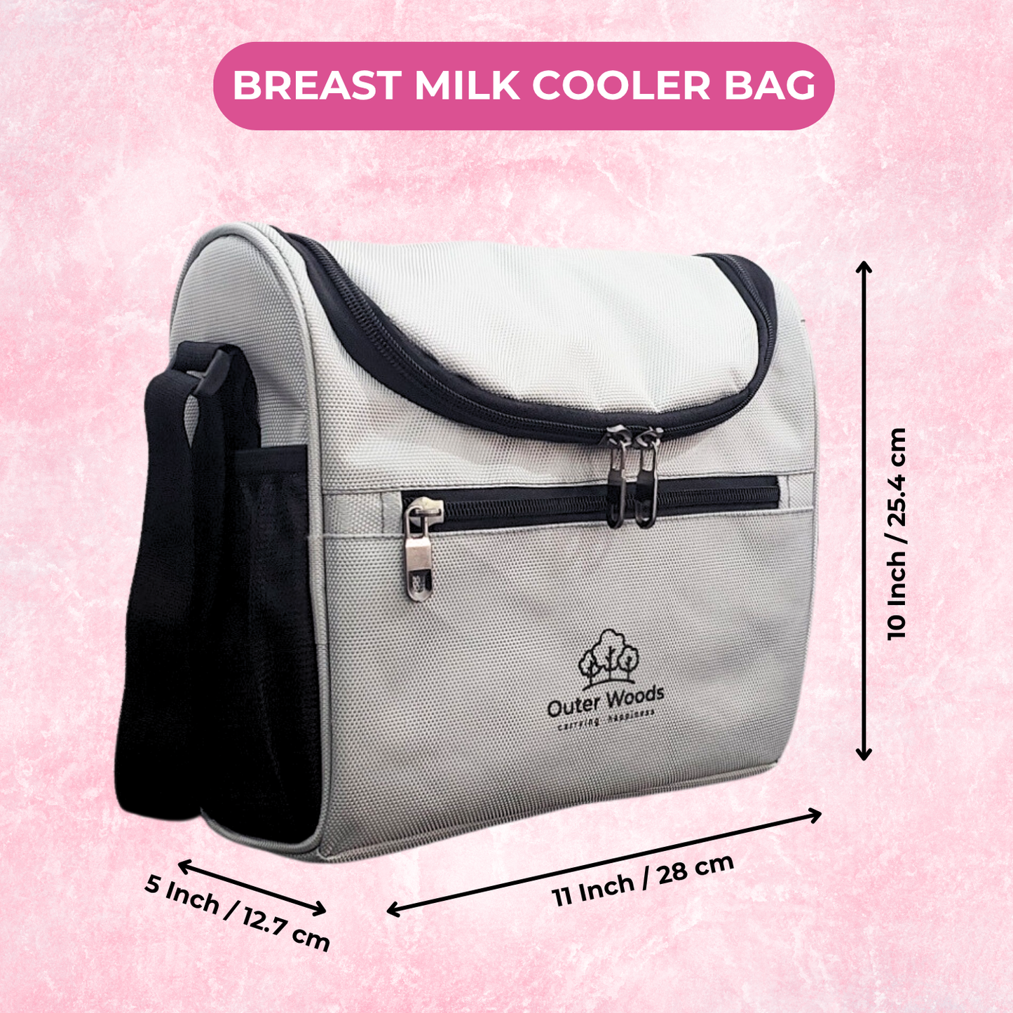 Outer Woods Insulated Breast Milk Cooler Bag | 6+ Hours Cooling | Fits 6 x 500ml Baby Bottles | 4 x 100ml Ice Gel Packs Included