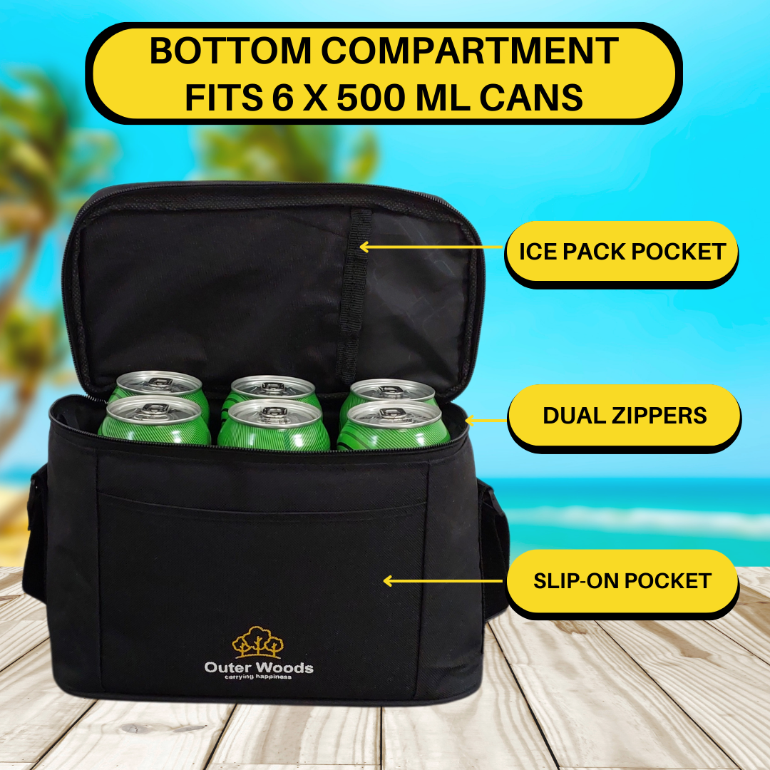 Outer Woods Insulated 6 Can Cooler Bag with Dual Insulated Compartments