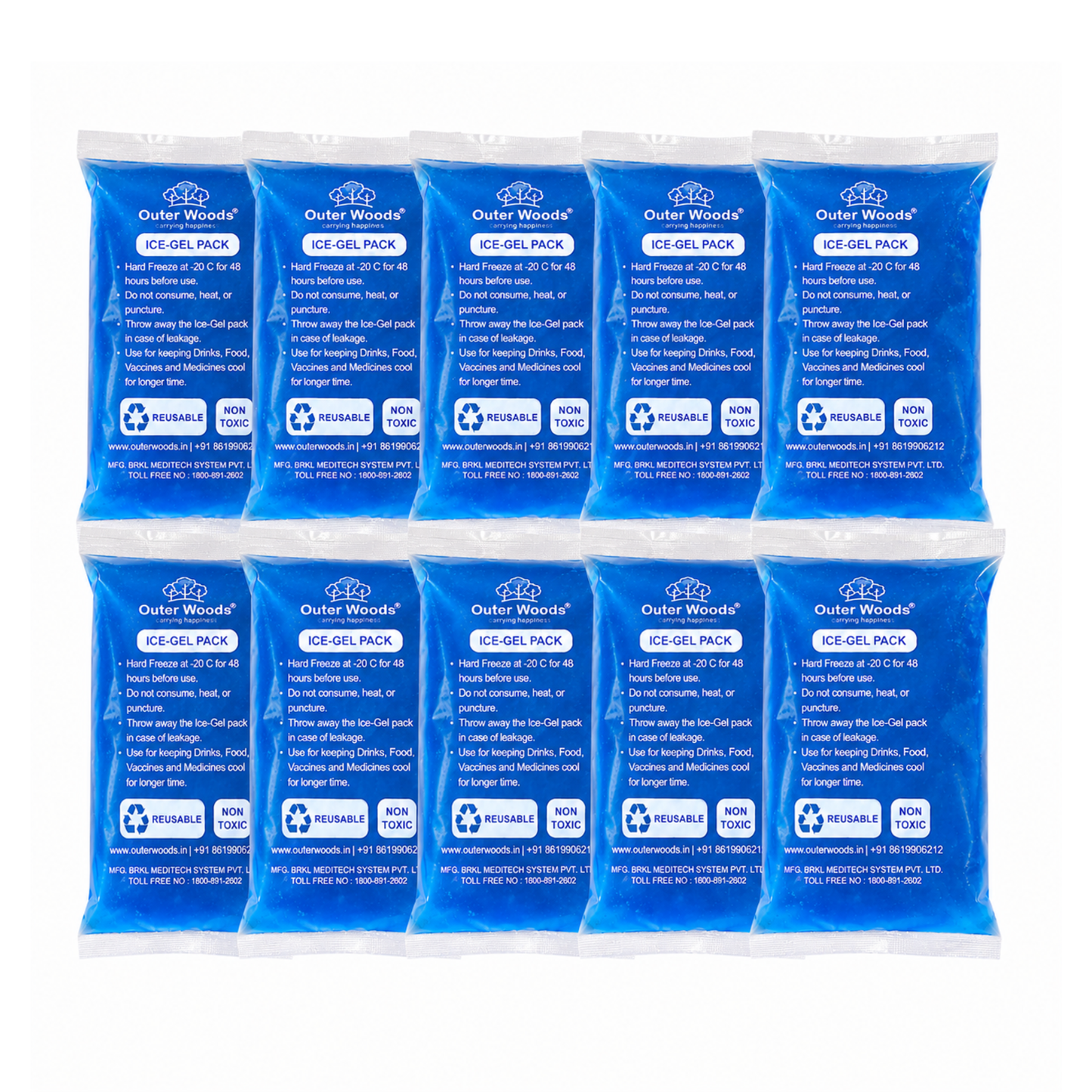 Outer Woods Ice Gel Packs 150ml Set | Non-Toxic Leak-Proof Cold Gel Pads for Picnic, Travel, Vaccine, Insulin, Food & Drinks