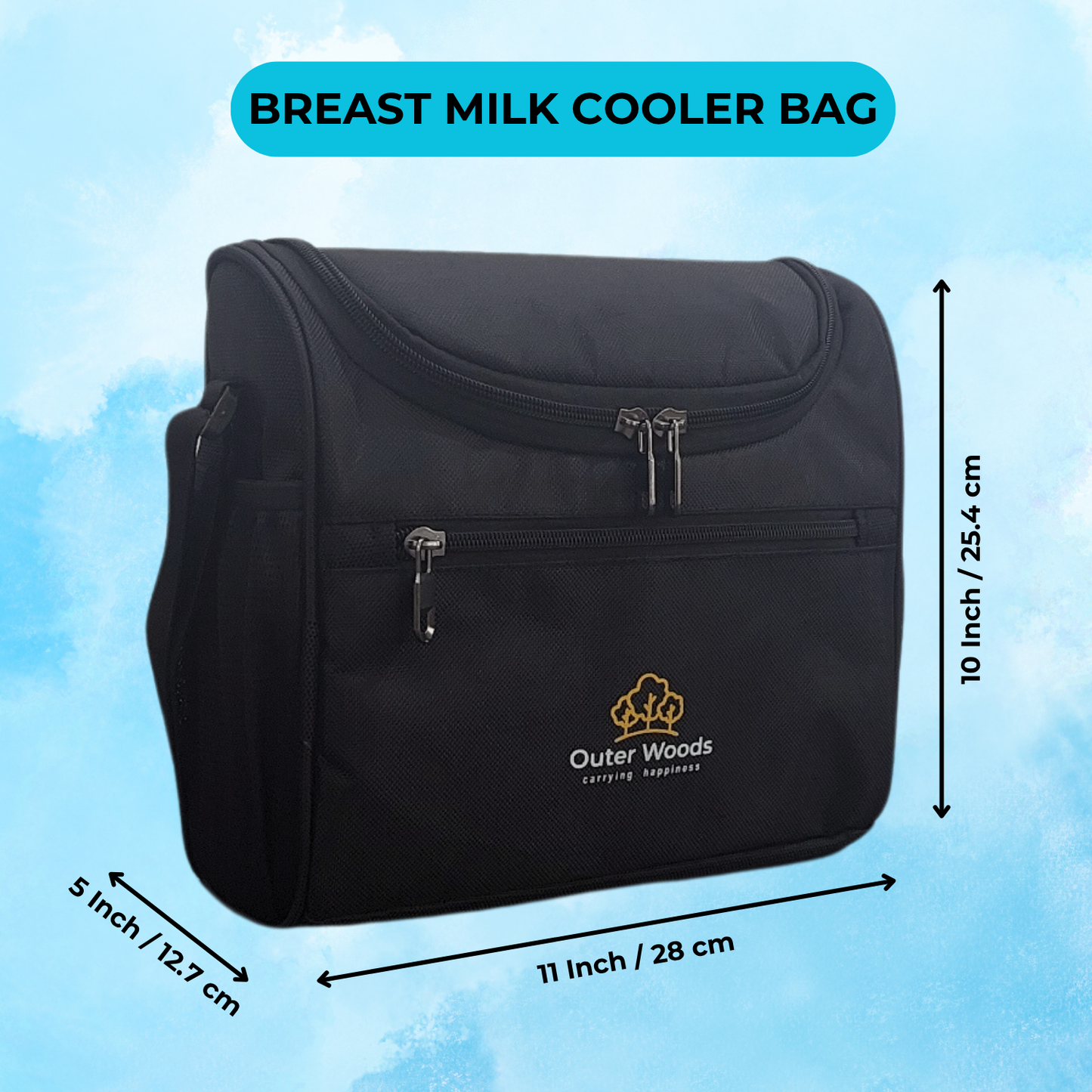 Outer Woods Insulated Breast Milk Cooler Bag | 6+ Hours Cooling | Fits 6 x 500ml Baby Bottles | 4 x 100ml Ice Gel Packs Included