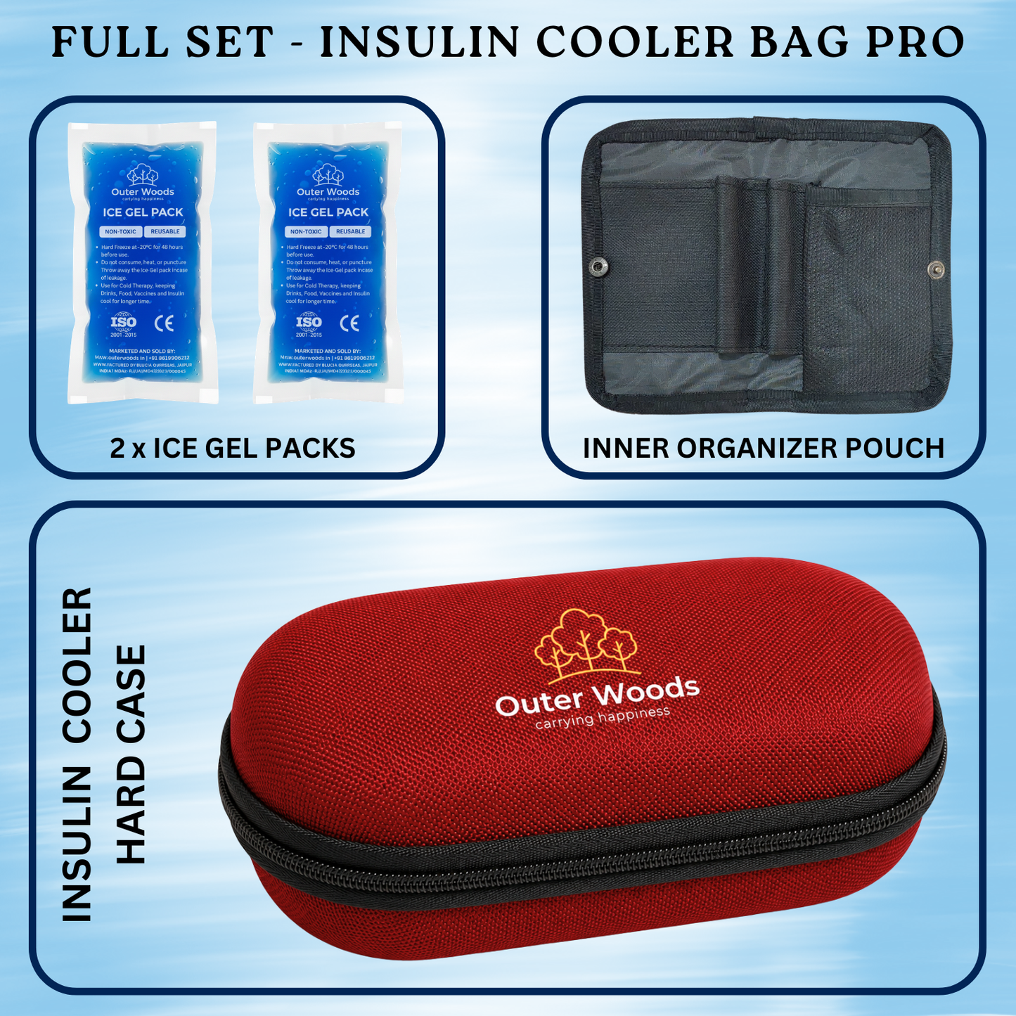 Outer Woods Insulin Cooler Bag Pro | 8+ Hours Cooling | Hard Case for Insulin Storage | 2 x 150ml Ice Gel Packs Included (Copy) (Copy)