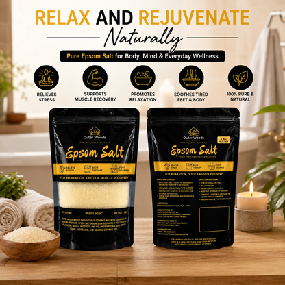 Outer Woods Epsom Salt 1kg (99% Pure Magnesium Sulphate) for Bath Soak, Foot Soak, Muscle Recovery, Relaxation, Stress Relief & Home Gardening | Premium Bath Salt for Men & Women