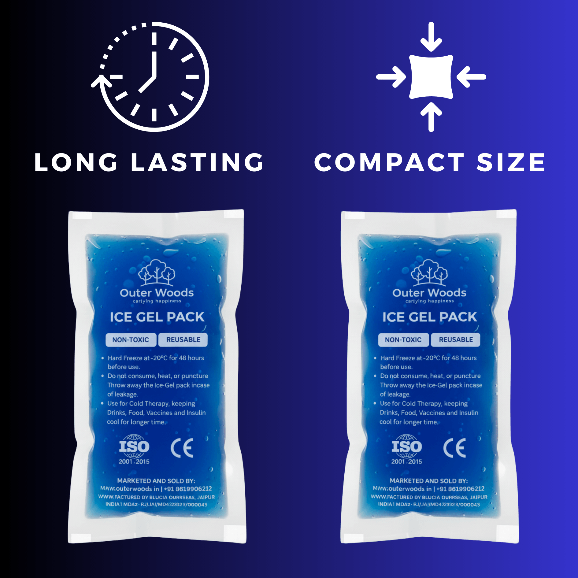 Outer Woods Ice Gel Packs 150ml | Set of 4 | Non-Toxic Leak-Proof Cold Gel Pads for Picnic, Travel, Vaccine, Insulin, Food & Drinks